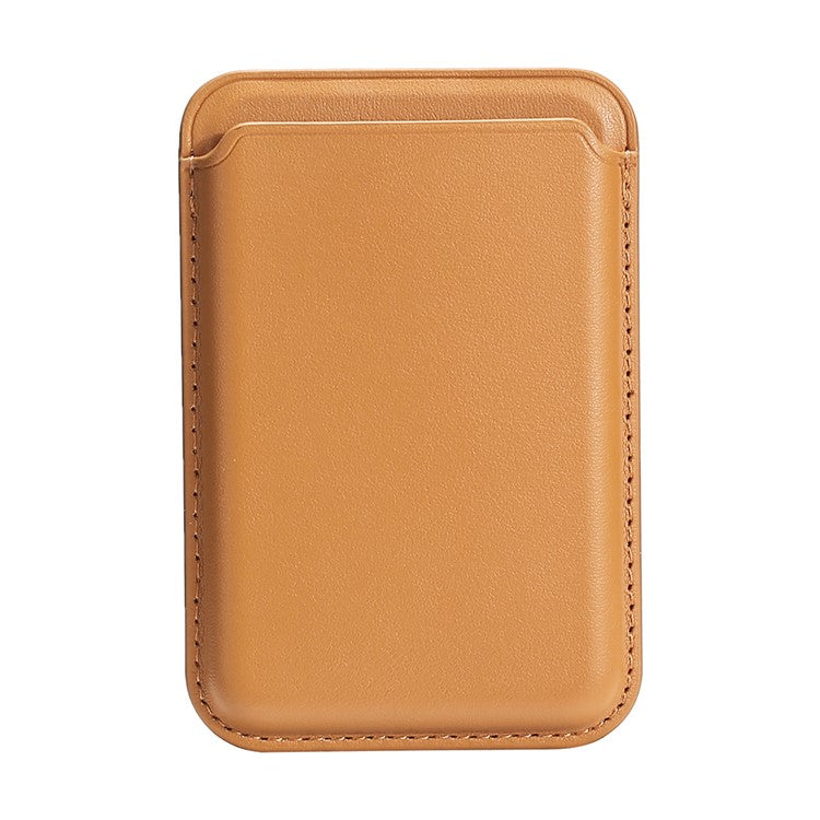 Double Ring Magnetic Card Holder for iPhone 12-16 Series PU Leather Slim Attachment - Light Brown