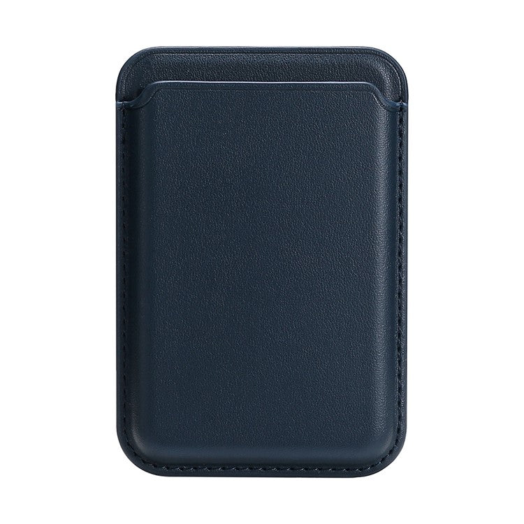 Double Ring Magnetic Card Holder for iPhone 12-16 Series PU Leather Slim Attachment - Dark Blue