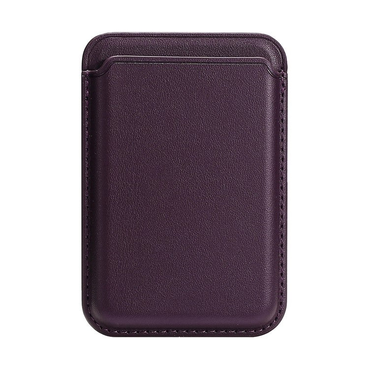 Double Ring Magnetic Card Holder for iPhone 12-16 Series PU Leather Slim Attachment - Dark Purple