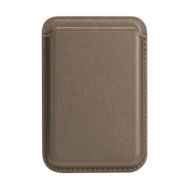 Double Ring Magnetic Card Holder for iPhone 12-16 Series PU Leather Slim Attachment - Titanium Gold