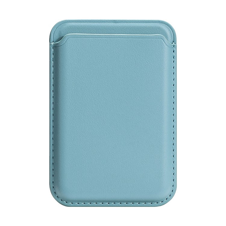 Double Ring Magnetic Card Holder for iPhone 12-16 Series PU Leather Slim Attachment - Baby Blue