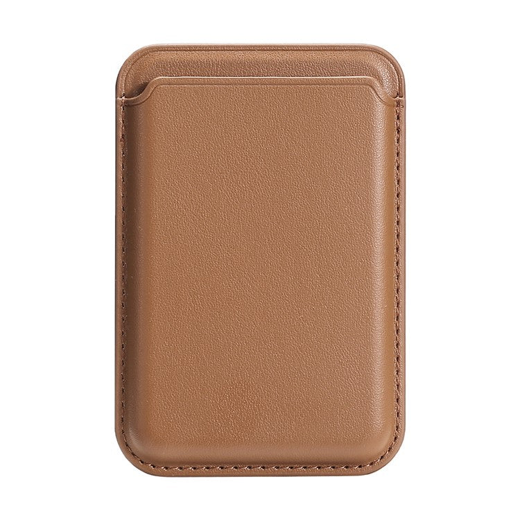 Double Ring Magnetic Card Holder for iPhone 12-16 Series PU Leather Slim Attachment - Brown