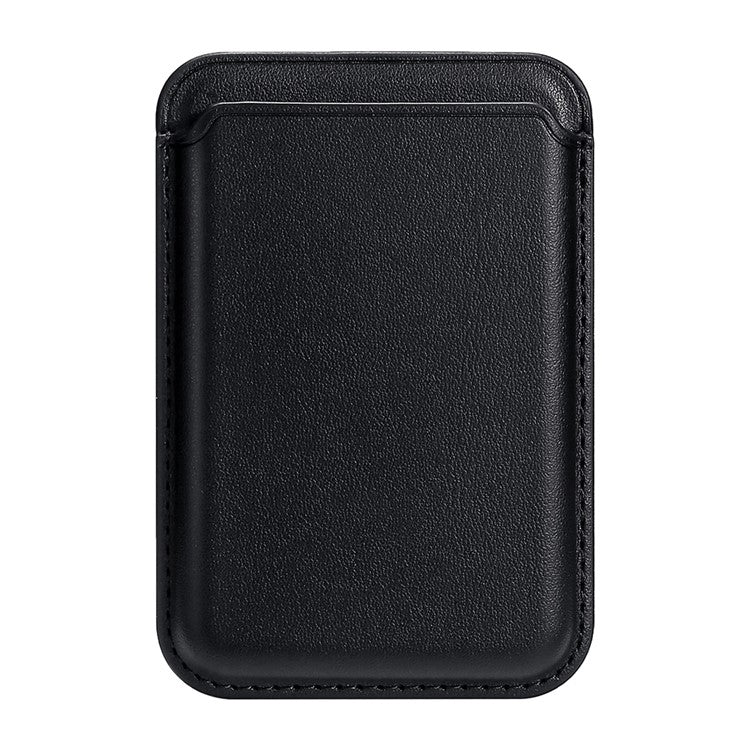 Single Ring Magnetic Card Holder for iPhone 12-16 Series PU Leather Slim Attachment - Black