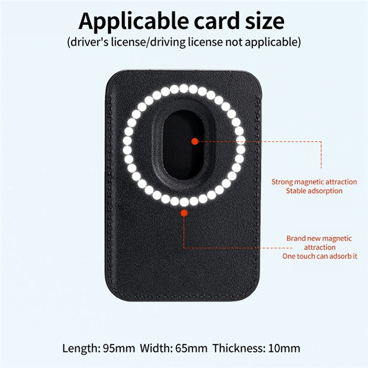 Single Ring Magnetic Card Holder for iPhone 12-16 Series PU Leather Slim Attachment - Black