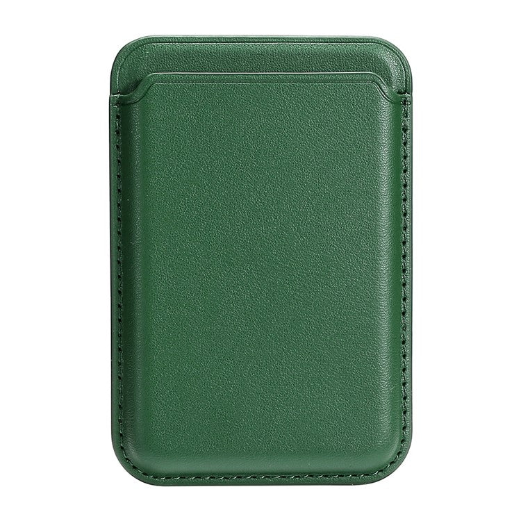 Single Ring Magnetic Card Holder for iPhone 12-16 Series PU Leather Slim Attachment - Green