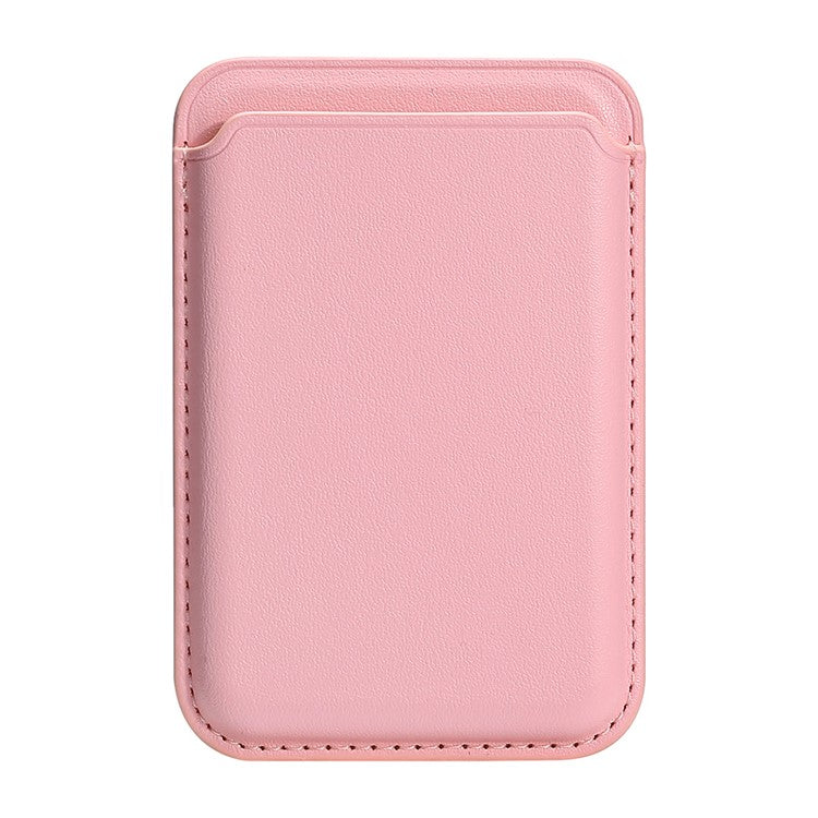 Single Ring Magnetic Card Holder for iPhone 12-16 Series PU Leather Slim Attachment - Pink