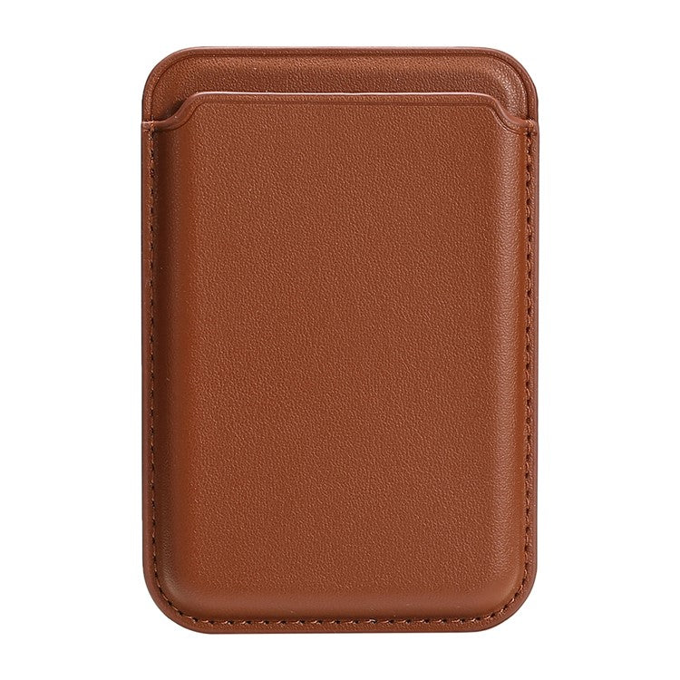 Single Ring Magnetic Card Holder for iPhone 12-16 Series PU Leather Slim Attachment - Brownish Red