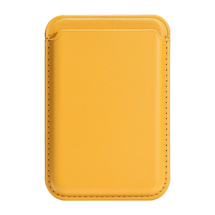 Single Ring Magnetic Card Holder for iPhone 12-16 Series PU Leather Slim Attachment - Yellow