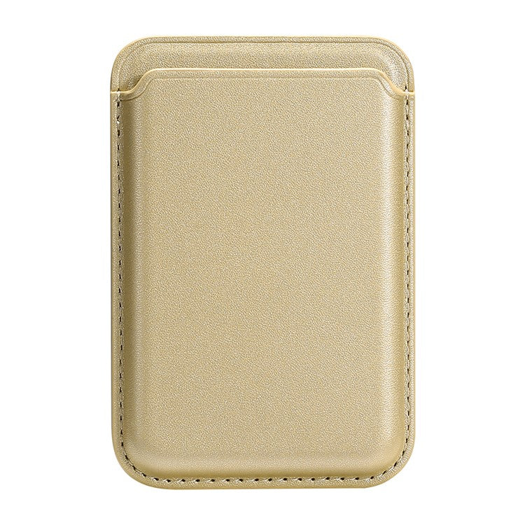 Single Ring Magnetic Card Holder for iPhone 12-16 Series PU Leather Slim Attachment - Gold