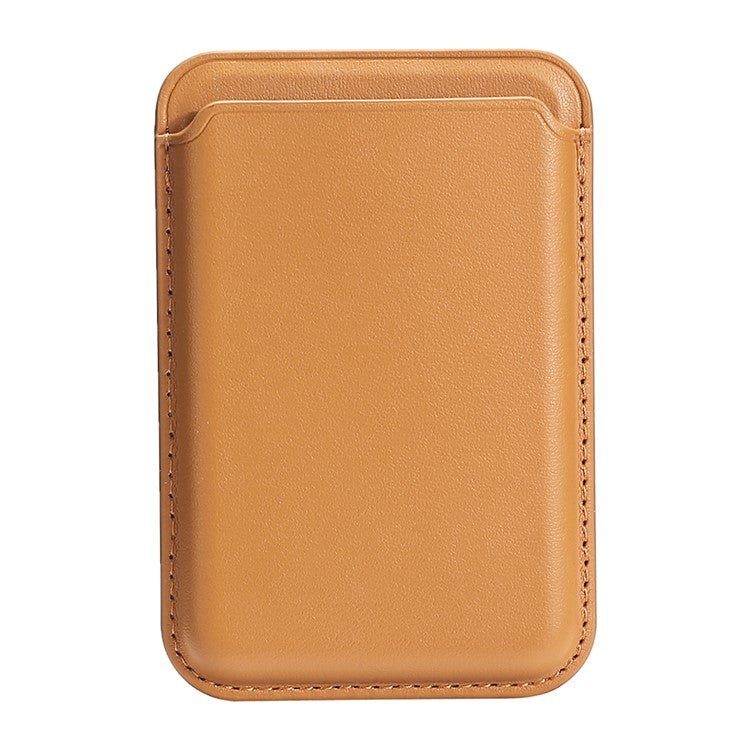 Single Ring Magnetic Card Holder for iPhone 12-16 Series PU Leather Slim Attachment - Light Brown