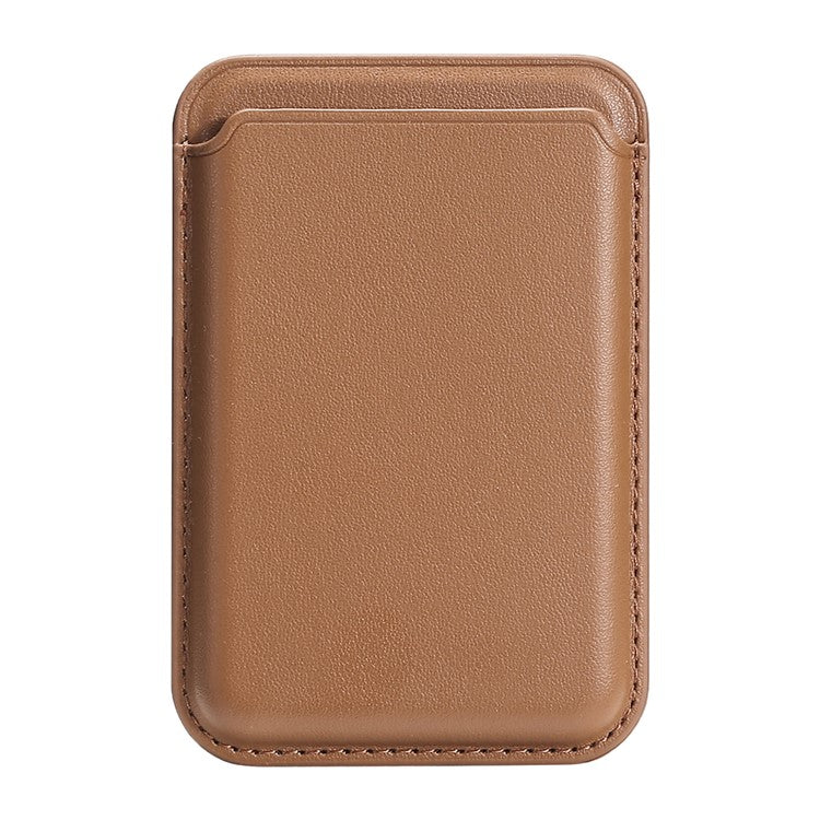 Single Ring Magnetic Card Holder for iPhone 12-16 Series PU Leather Slim Attachment - Brown