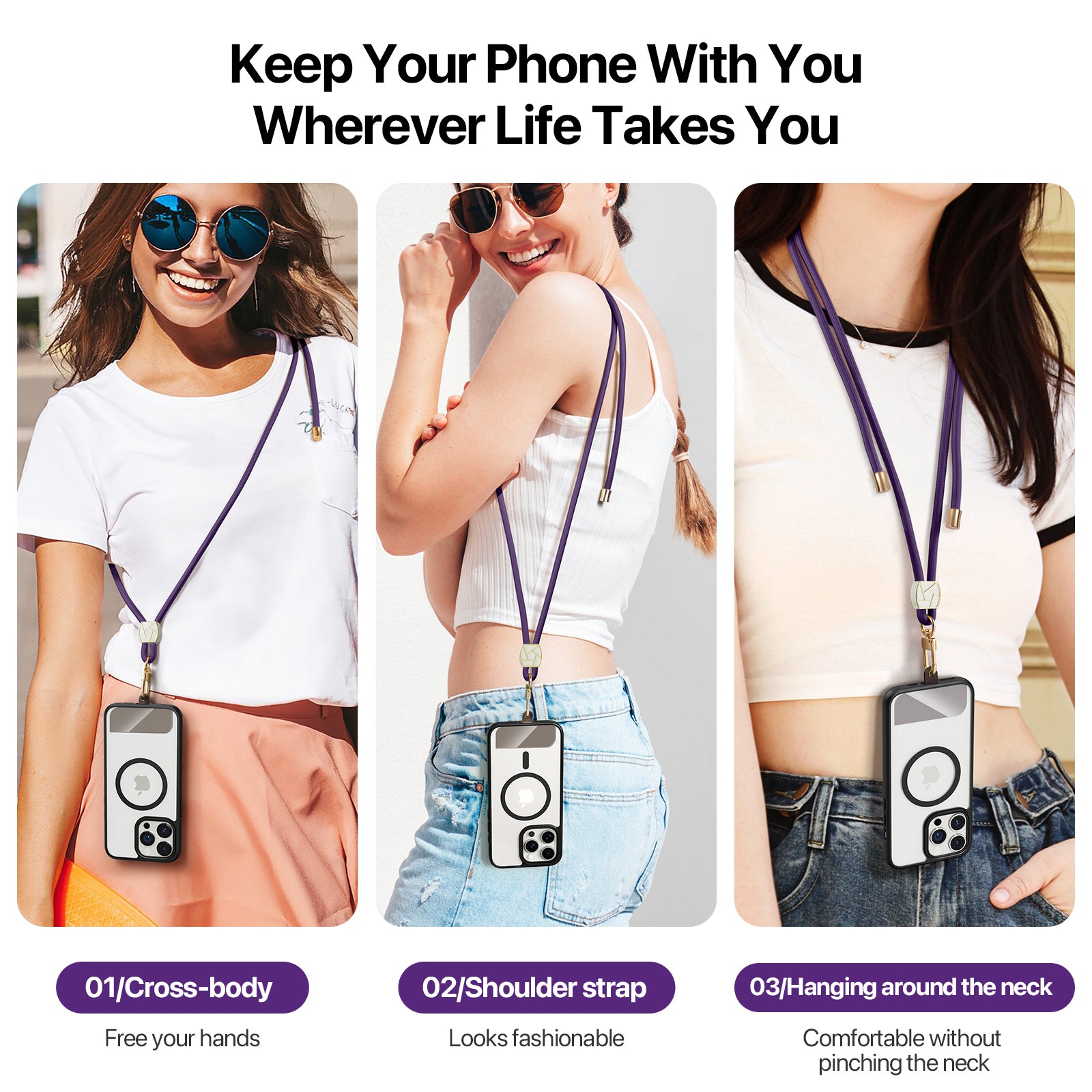 For Universal DUX DUCIS Garden Series Phone Lanyard Adjustable Neck Strap with Ice Crack Pattern - Dark Purple