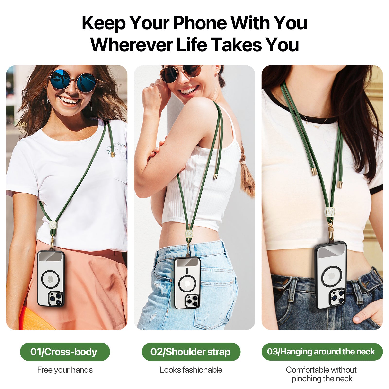 For Universal DUX DUCIS Garden Series Phone Lanyard Adjustable Neck Strap with Ice Crack Pattern - Army Green