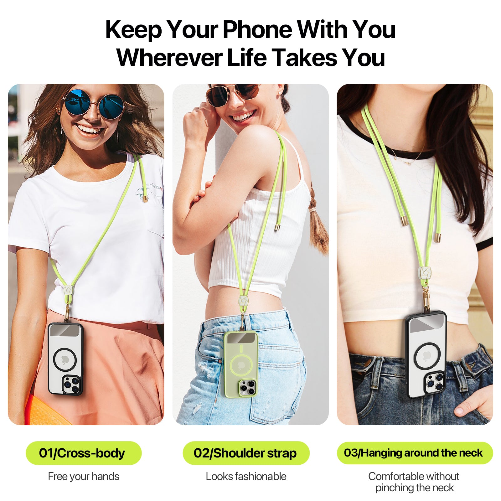 For Universal DUX DUCIS Garden Series Phone Lanyard Adjustable Neck Strap with Ice Crack Pattern - Green Yellow