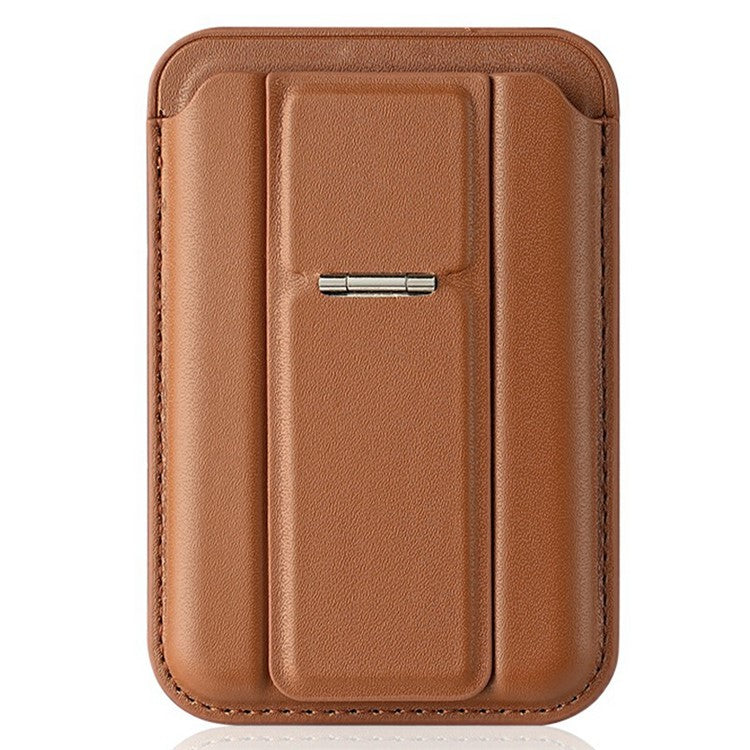 Compatible with MagSafe Leather Magnetic Card Holder Kickstand Combo Multi Card Slots For iPhone Series - Brown