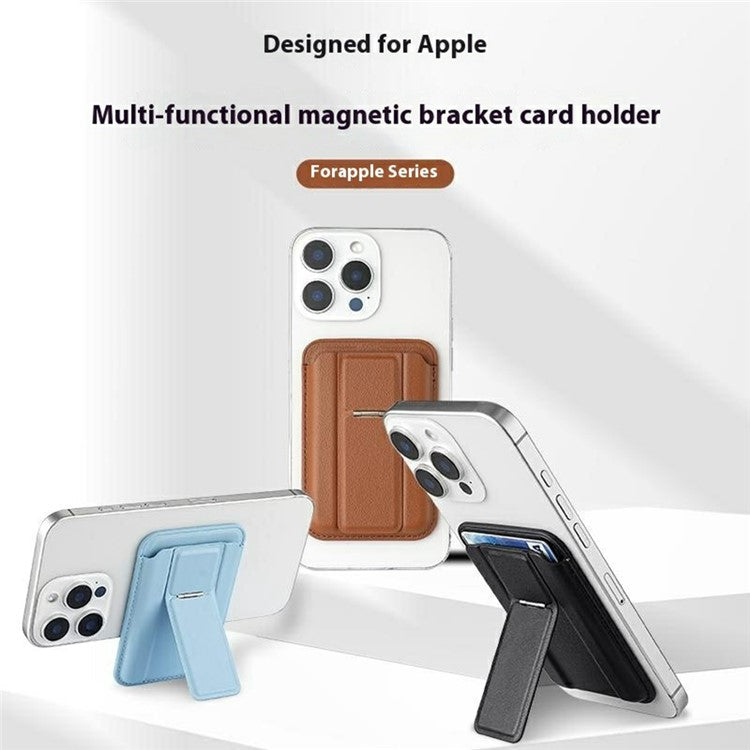 Compatible with MagSafe Leather Magnetic Card Holder Kickstand Combo Multi Card Slots For iPhone Series - Brown