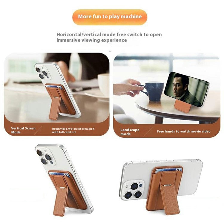 Compatible with MagSafe Leather Magnetic Card Holder Kickstand Combo Multi Card Slots For iPhone Series - Brown