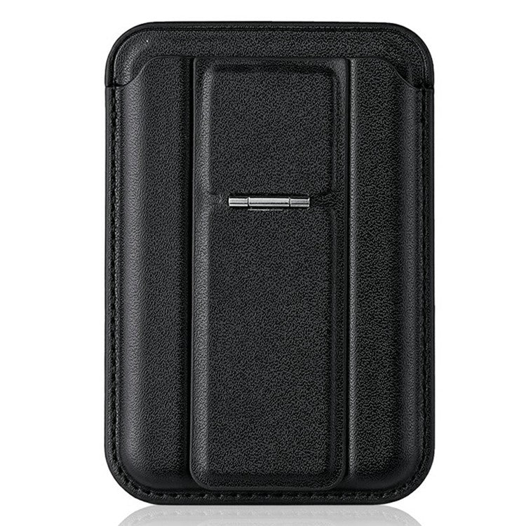 Compatible with MagSafe Leather Magnetic Card Holder Kickstand Combo Multi Card Slots For iPhone Series - Black