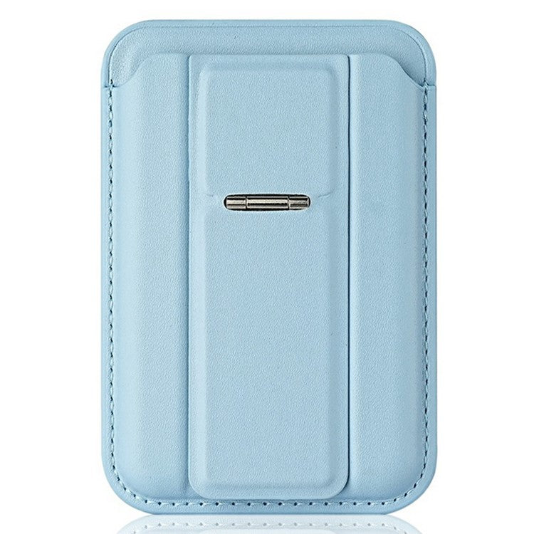 Compatible with MagSafe Leather Magnetic Card Holder Kickstand Combo Multi Card Slots For iPhone Series - Baby Blue