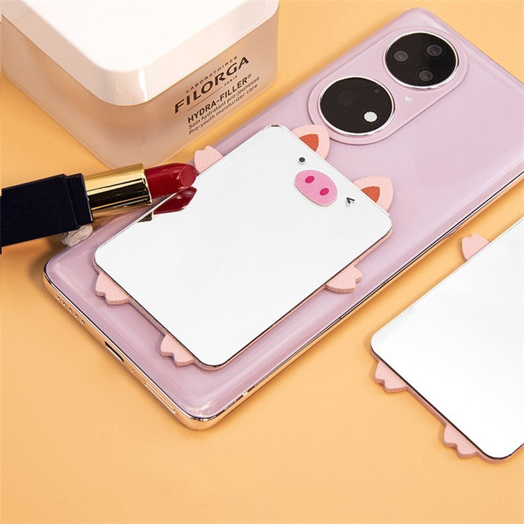 Cute Cartoon Animal Traceless Adhesive Portable Mirror on Cell Phone for Makeup - Pig