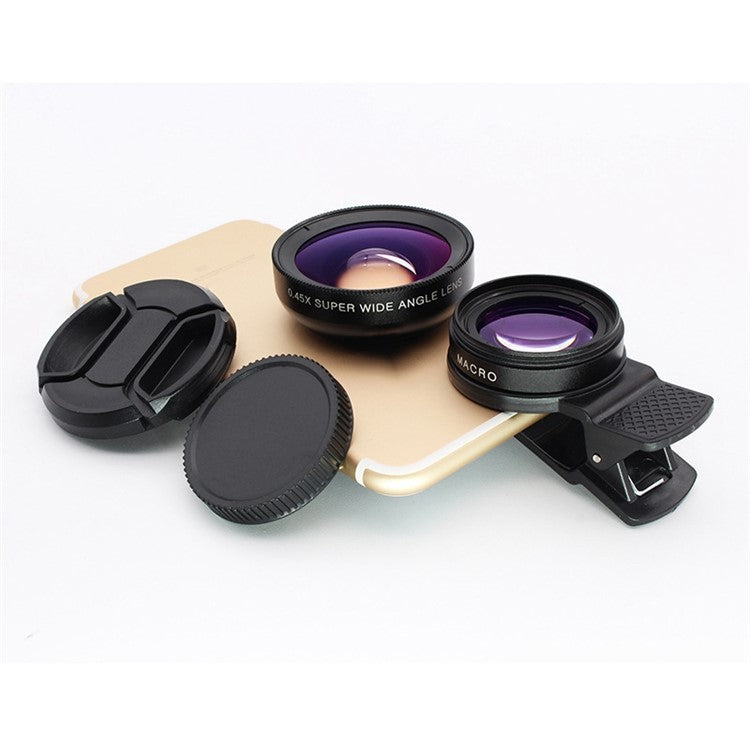 L516 2 in 1 0.45x Super Wide Angle + 12.5x Macro Micro Lens Clip-on HD Camera Lens for Cellphone