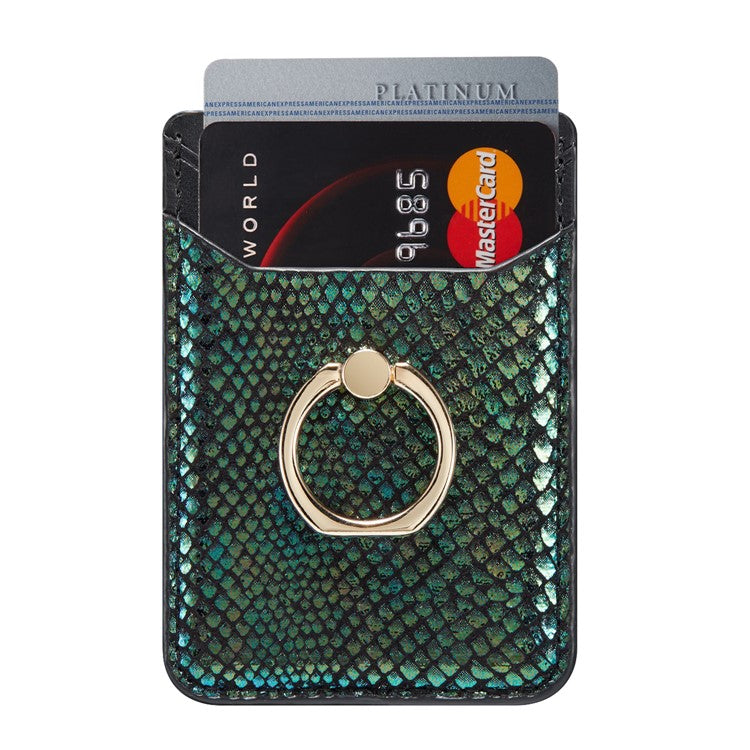 MUXMA MX112 RFID Blocking Phone Card Holder Snake Texture PU Leather Adhesive Credit Card Wallet with Ring Stand - Blackish Green