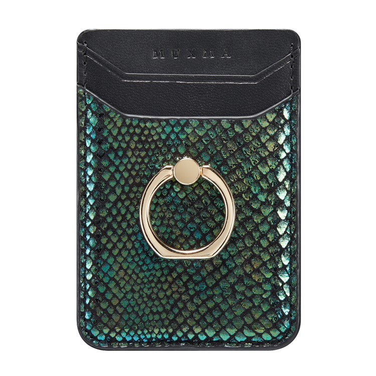 MUXMA MX112 RFID Blocking Phone Card Holder Snake Texture PU Leather Adhesive Credit Card Wallet with Ring Stand - Blackish Green