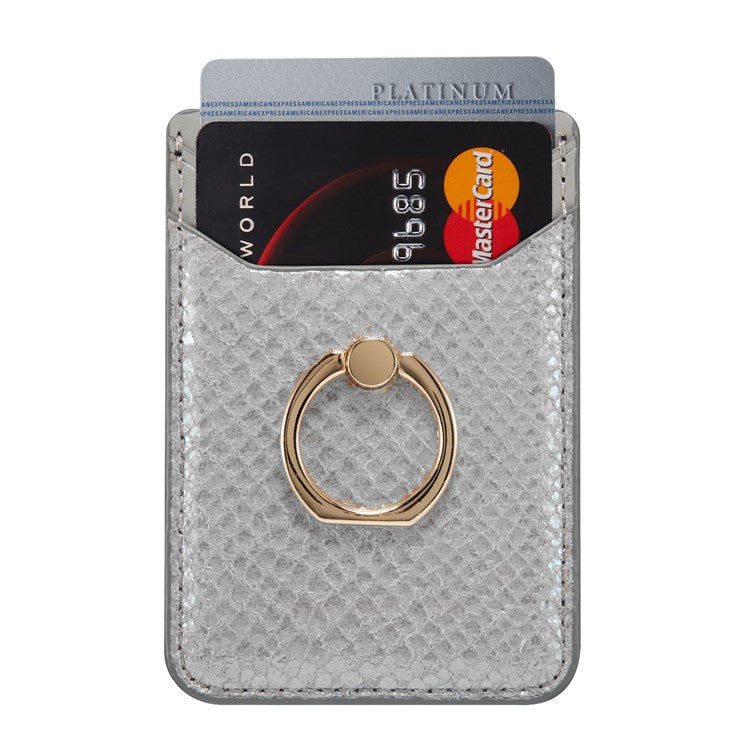 MUXMA MX112 RFID Blocking Phone Card Holder Snake Texture PU Leather Adhesive Credit Card Wallet with Ring Stand - Silver