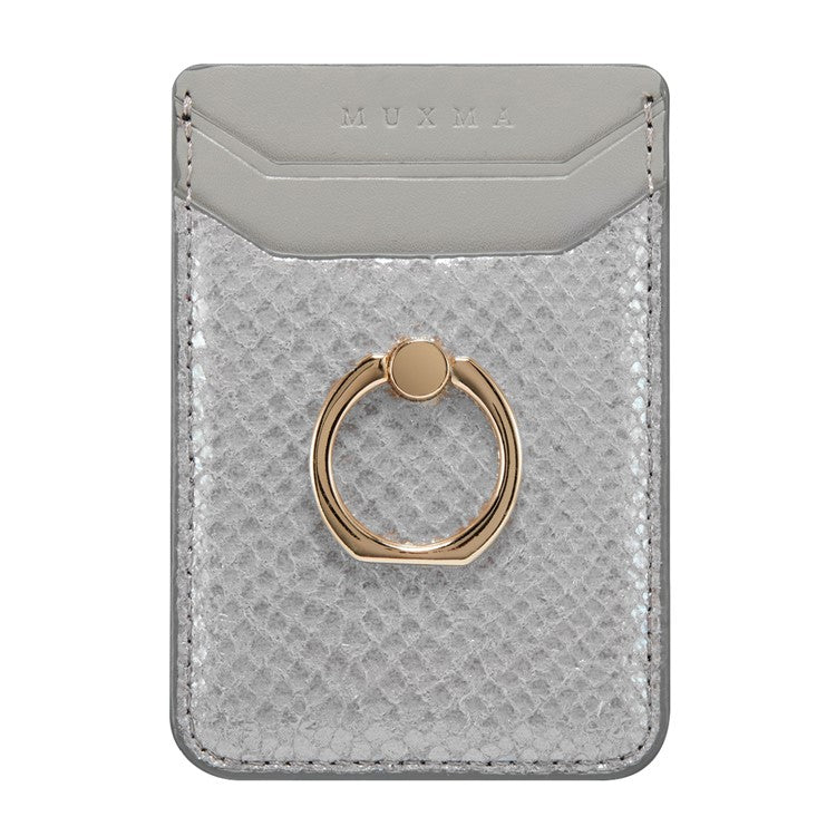 MUXMA MX112 RFID Blocking Phone Card Holder Snake Texture PU Leather Adhesive Credit Card Wallet with Ring Stand - Silver