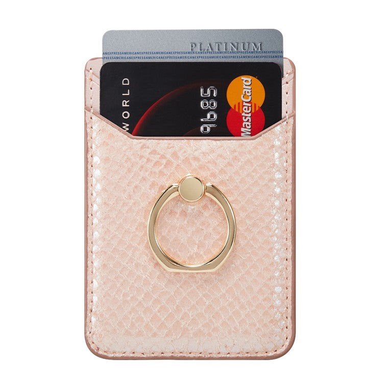 MUXMA MX112 RFID Blocking Phone Card Holder Snake Texture PU Leather Adhesive Credit Card Wallet with Ring Stand - Rose Gold