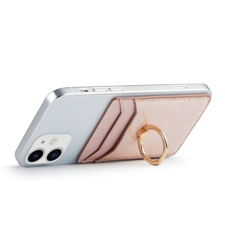 MUXMA MX112 RFID Blocking Phone Card Holder Snake Texture PU Leather Adhesive Credit Card Wallet with Ring Stand - Rose Gold