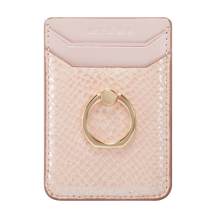 MUXMA MX112 RFID Blocking Phone Card Holder Snake Texture PU Leather Adhesive Credit Card Wallet with Ring Stand - Rose Gold