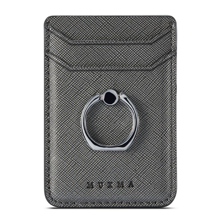 MUXMA MX112 Ring Stand Credit Card Holder Cross Texture RFID Blocking Adhesive Phone Card Holder - Black