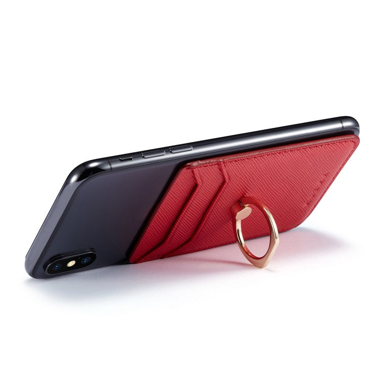 MUXMA MX112 Ring Stand Credit Card Holder Cross Texture RFID Blocking Adhesive Phone Card Holder - Red