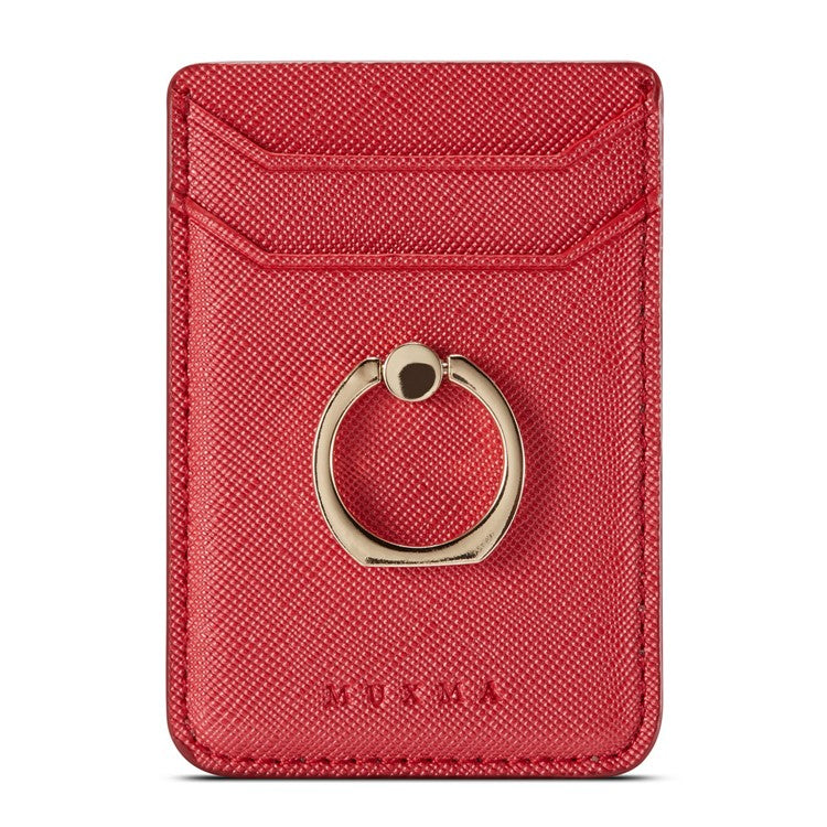 MUXMA MX112 Ring Stand Credit Card Holder Cross Texture RFID Blocking Adhesive Phone Card Holder - Red