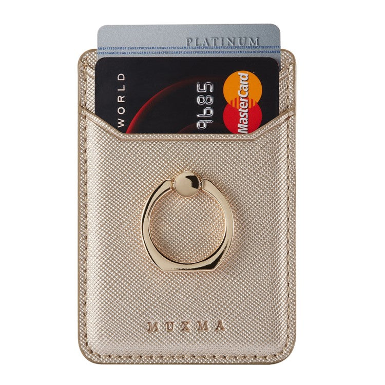 MUXMA MX112 Ring Stand Credit Card Holder Cross Texture RFID Blocking Adhesive Phone Card Holder - Gold