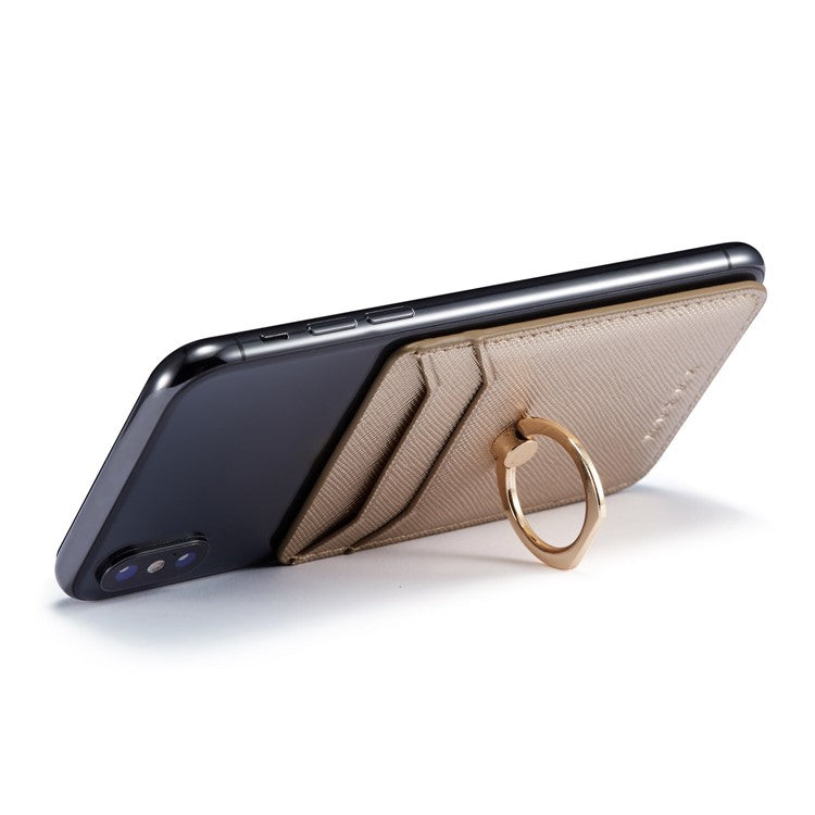 MUXMA MX112 Ring Stand Credit Card Holder Cross Texture RFID Blocking Adhesive Phone Card Holder - Gold