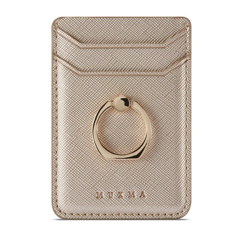 MUXMA MX112 Ring Stand Credit Card Holder Cross Texture RFID Blocking Adhesive Phone Card Holder - Gold