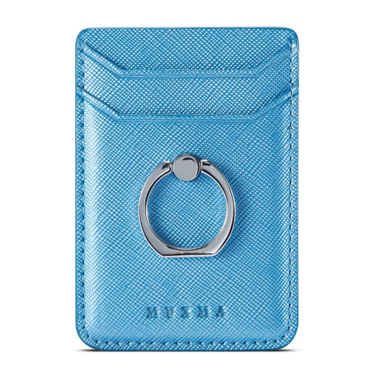 MUXMA MX112 Ring Stand Credit Card Holder Cross Texture RFID Blocking Adhesive Phone Card Holder - Blue