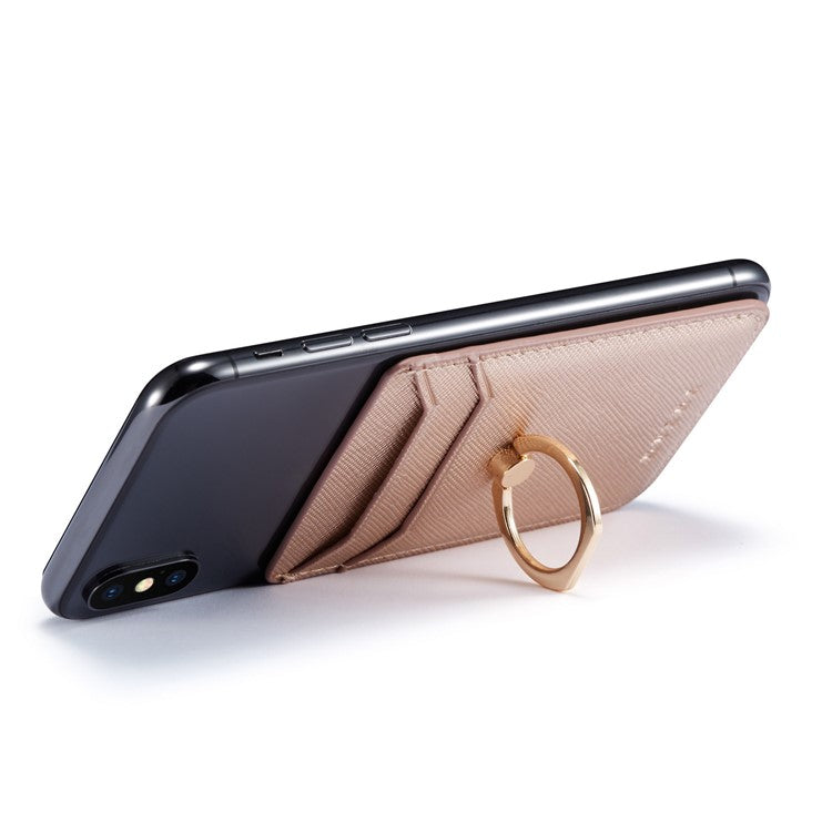 MUXMA MX112 Ring Stand Credit Card Holder Cross Texture RFID Blocking Adhesive Phone Card Holder - Rose Gold