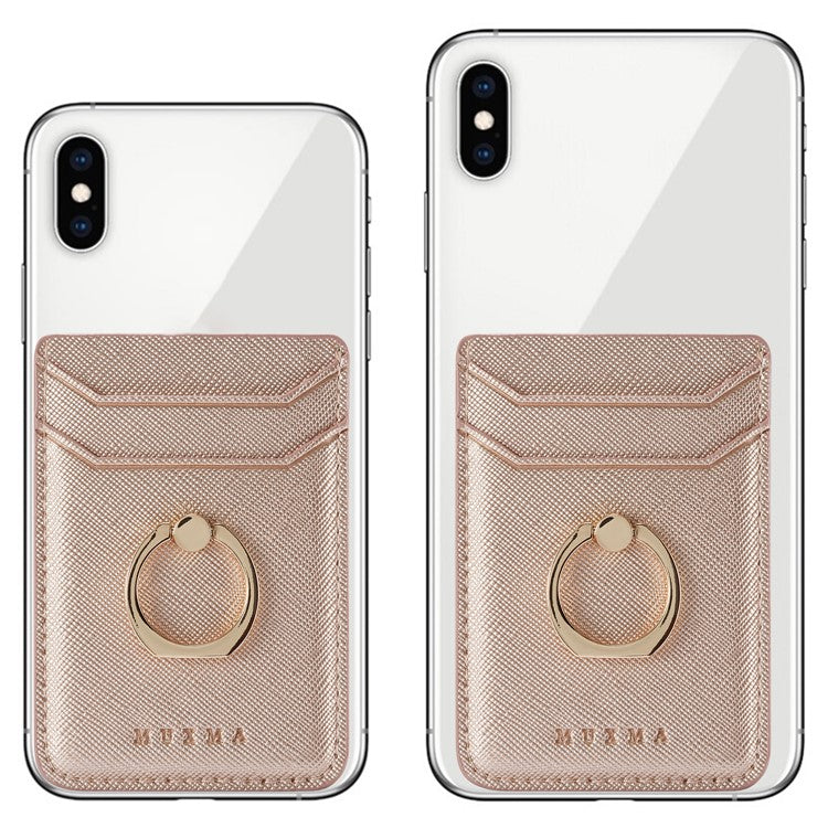 MUXMA MX112 Ring Stand Credit Card Holder Cross Texture RFID Blocking Adhesive Phone Card Holder - Rose Gold