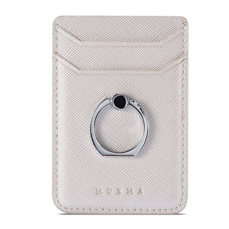 MUXMA MX112 Ring Stand Credit Card Holder Cross Texture RFID Blocking Adhesive Phone Card Holder - White