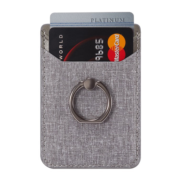 MUXMA MX112 Adhesive Phone Card Holder Canvas Texture Ring Stand RFID Blocking Card Slot - Grey