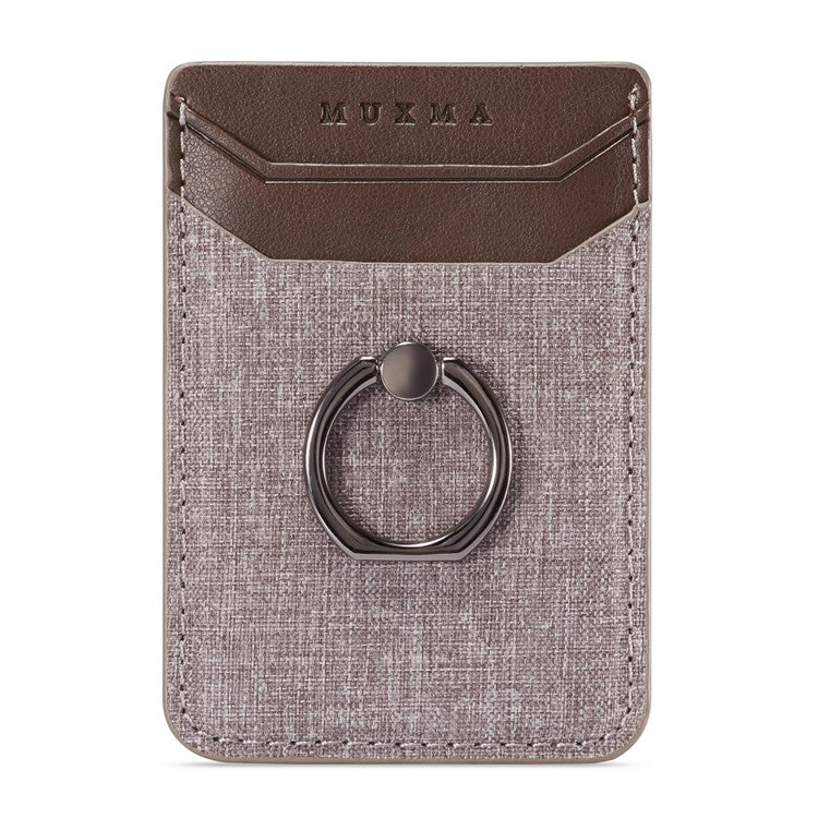 MUXMA MX112 Adhesive Phone Card Holder Canvas Texture Ring Stand RFID Blocking Card Slot - Brown