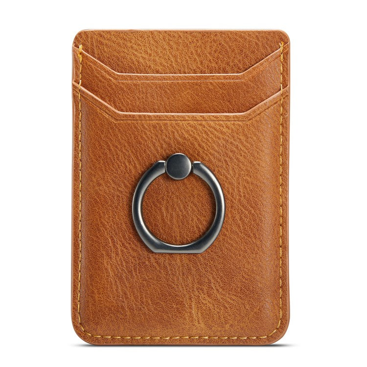 MUXMA MX112 Adhesive Phone Card Holder Ring Stand RFID Blocking Cowhide Texture Leather Card Pocket - Brown