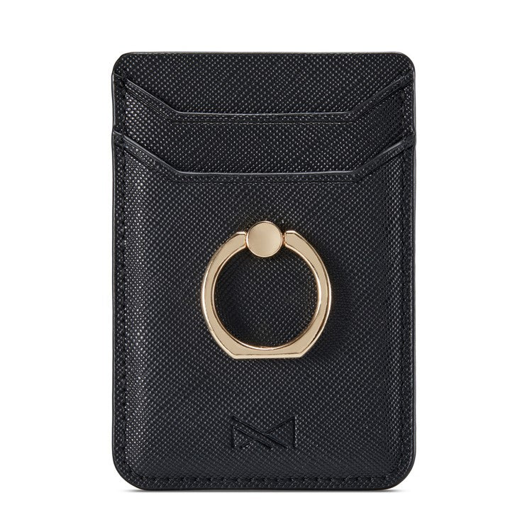 MUXMA MX112 Cross Texture Leather Phone Card Holder Ring Stand RFID Blocking Adhesive Credit Card Slot - Black