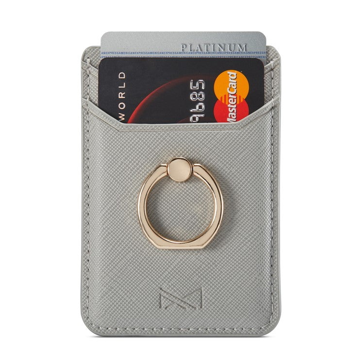 MUXMA MX112 Cross Texture Leather Phone Card Holder Ring Stand RFID Blocking Adhesive Credit Card Slot - Grey