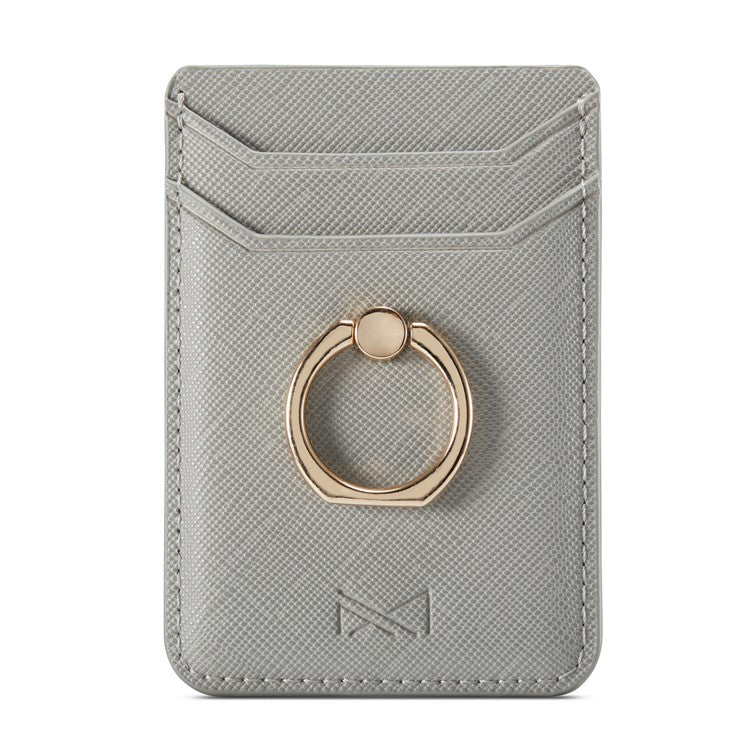 MUXMA MX112 Cross Texture Leather Phone Card Holder Ring Stand RFID Blocking Adhesive Credit Card Slot - Grey