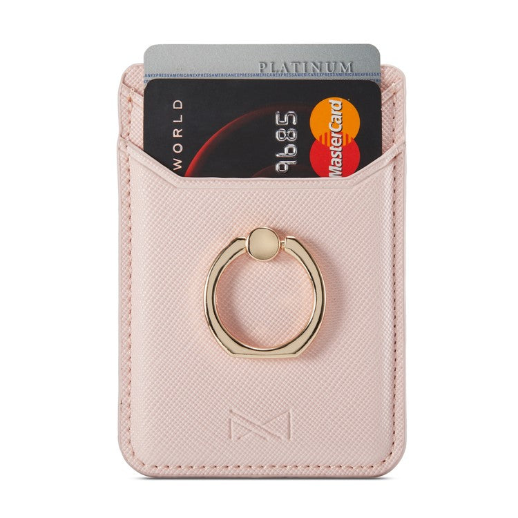 MUXMA MX112 Cross Texture Leather Phone Card Holder Ring Stand RFID Blocking Adhesive Credit Card Slot - Pink