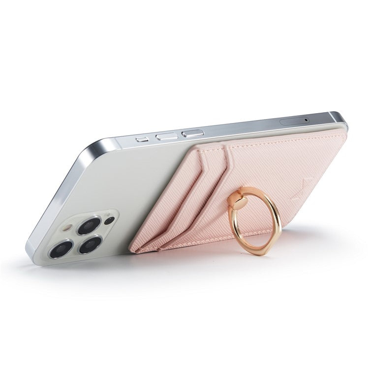 MUXMA MX112 Cross Texture Leather Phone Card Holder Ring Stand RFID Blocking Adhesive Credit Card Slot - Pink